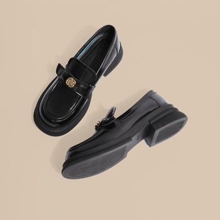 289-2 Love of Camellia Flowers ~ Small Gold Coin Buckle Thick Bottom Loafers Black Single Shoes Small Leather Shoes Female British Style