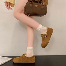 全包复古勃肯鞋女秋季新款一脚蹬单鞋豆豆鞋外出通勤乐福鞋卡其色