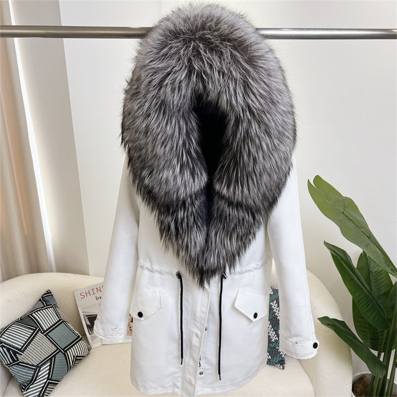 Damenbekleidung Abnehmbarer Parka aus Fuchspelz Mittellanger Kapuzenmantel_voghion.com