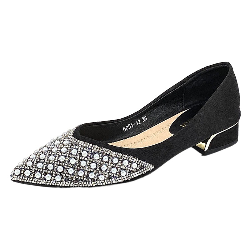 2023 primavera y otoño nuevo tacón grueso puntiagudo rhinestone boca baja moda zapatos de mujer slip-on tallas grandes zapatos de mujer 41-43