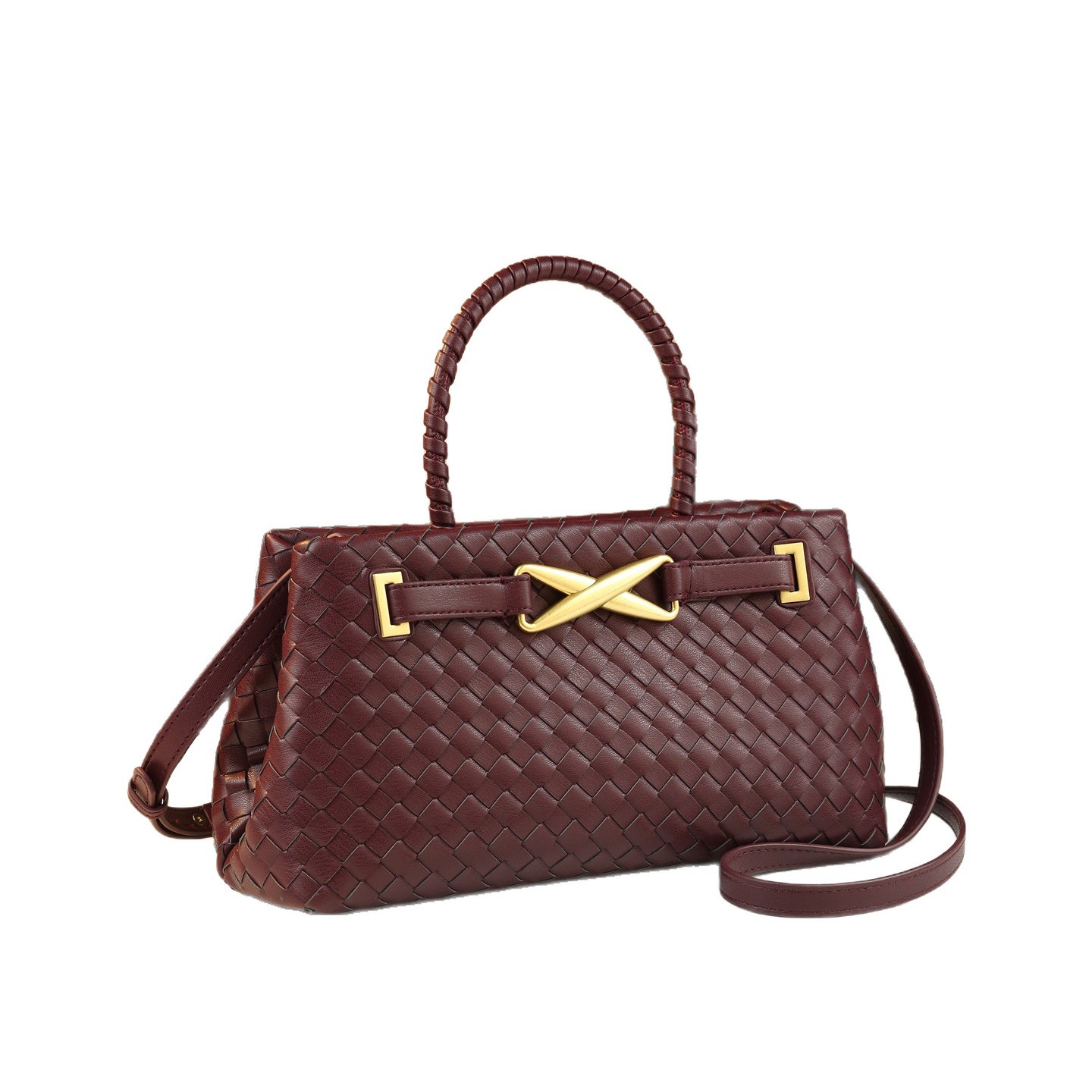 Túi tote da nữ đáy rộng phong cách retro, dung tích lớn, đeo vai đeo chéo — màu xanh lá cây, Màu trắng nhạt, màu đen, Màu nâu
