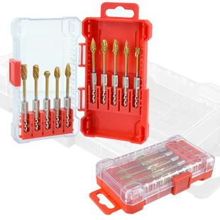 Titanium-Plated Double-Slot Hexagonal Handle Rotary File Complete Set Boxed Grinding Drill Bit Electric Grinding Tool Polishing