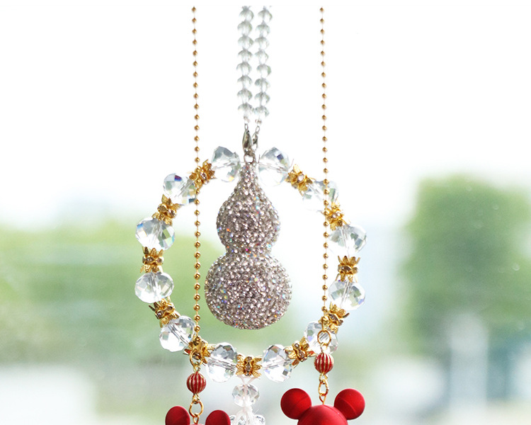 2026 New Model Diamond-Encrusted Gourd Car Hanging Ornament, High-End Light Luxury, Safe Journey Car Rearview Mirror Pendant for Women