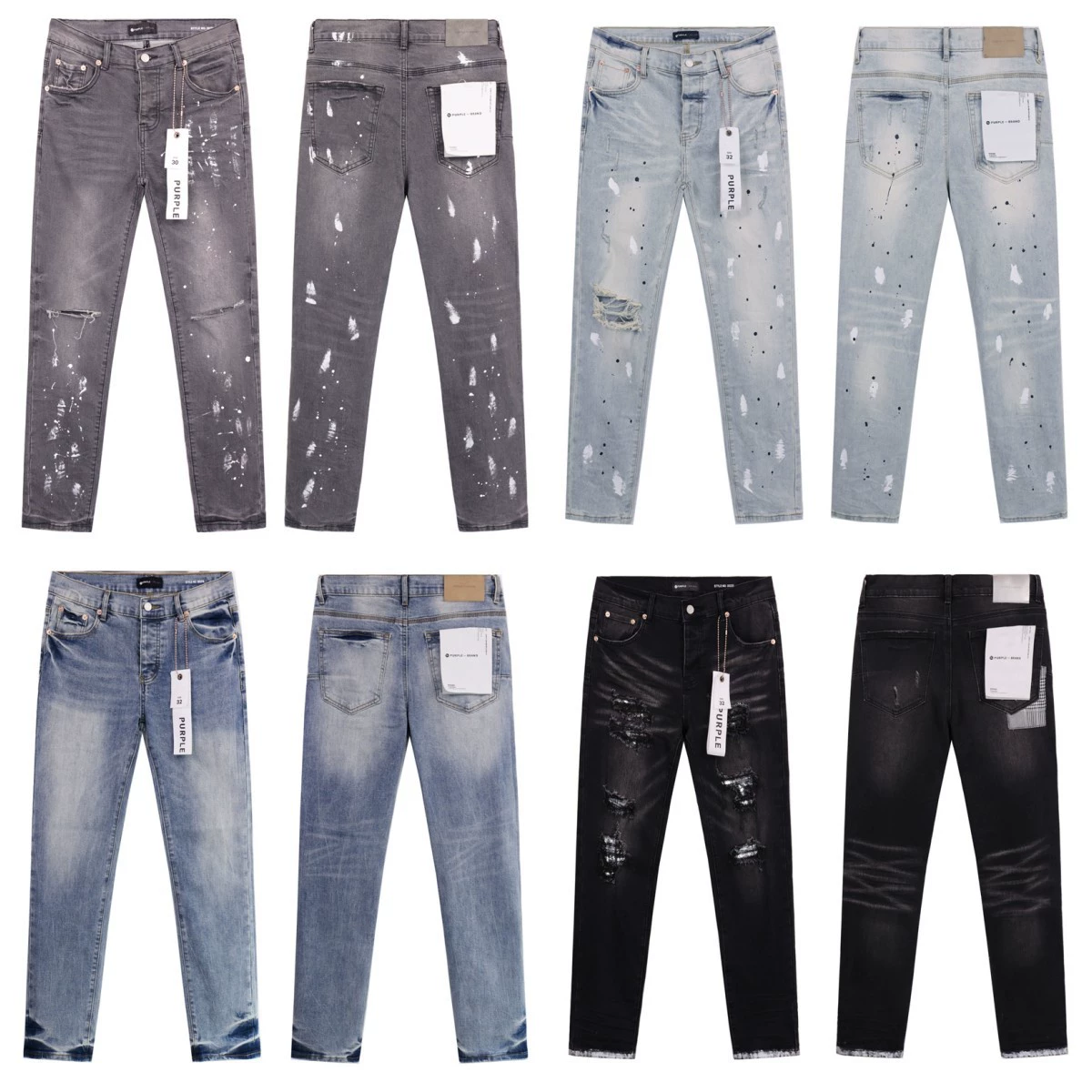 Новые Purple Brand splash-ink принт американский стиль высокого стрит, стирка washed distressed casual ripped skinny джинсы для мужчин