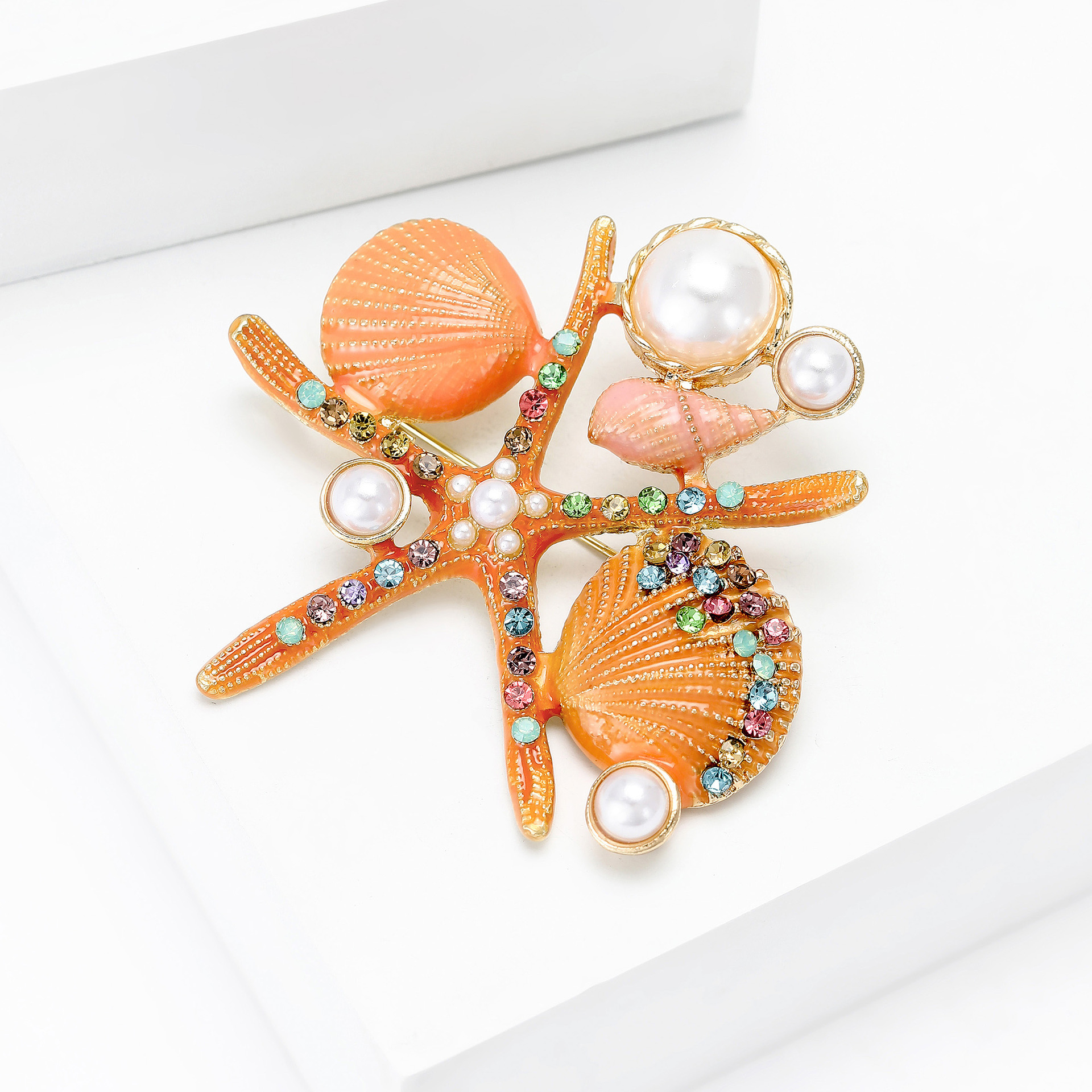 Korean-Style Creative Enamel Oil-Drip Starfish Shell Brooch Alloy Cartoon Marine Life Corsage Personalized Clothing Pin