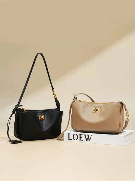 Customized Autumn and Winter Rodeo Kelly Baguette Armpit Bag, High-End Genuine Leather Lock Motorcycle Shoulder Crossbody Small Square Bag