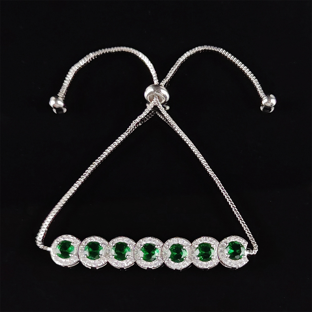 Xi Classic Pulseira De Cristal De Diamante Completo Esmeralda Zircônia Pulseira Ajustável Feminino S5243_voghion.com