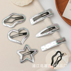 TCB少女彩色圆点银色皮革星星水滴云朵方形BB夹学生侧边夹刘海夹