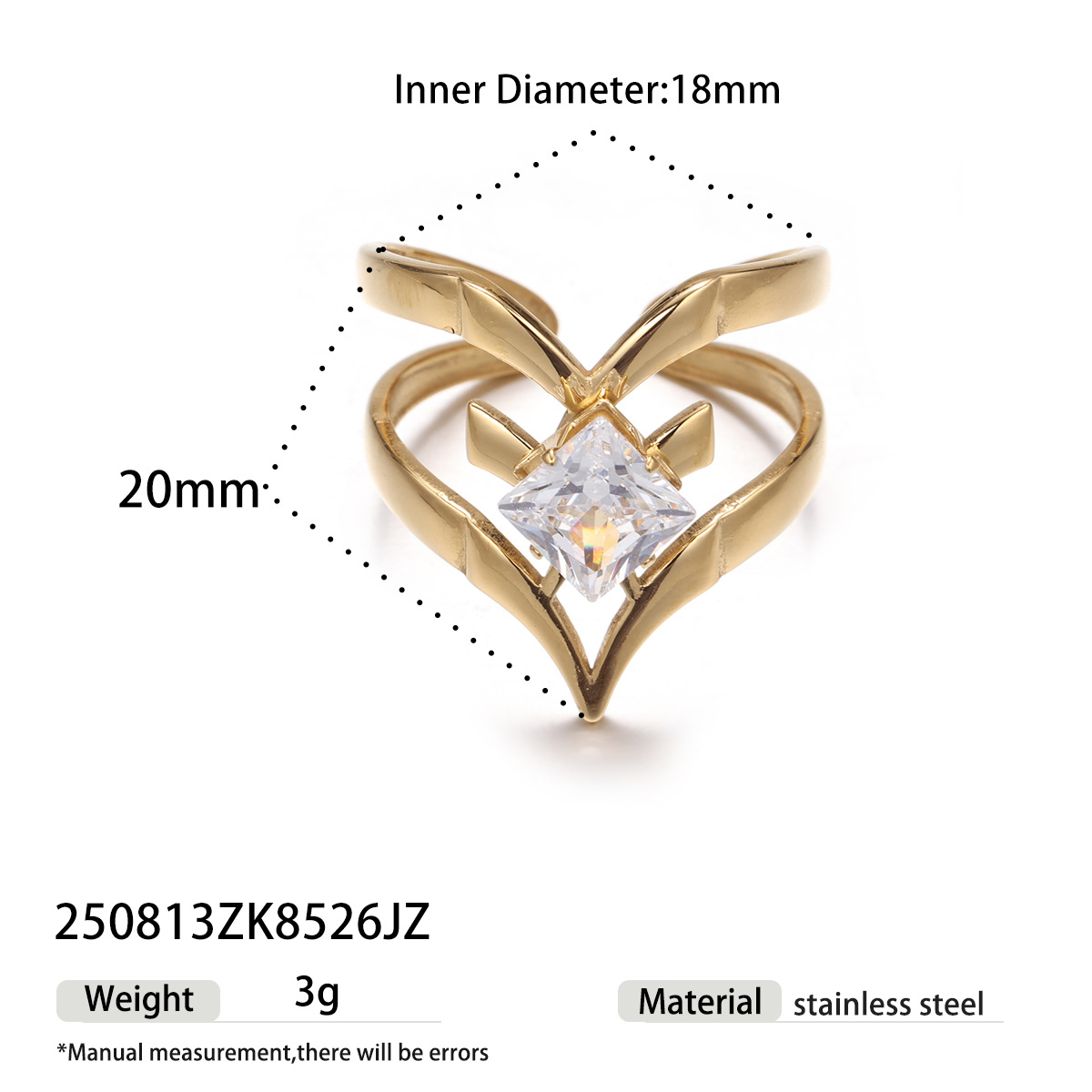 Anillo de acero inoxidable TENA nicho de alta calidad Zircon anillo de abertura de oro irregular acero de titanio no se desvanece