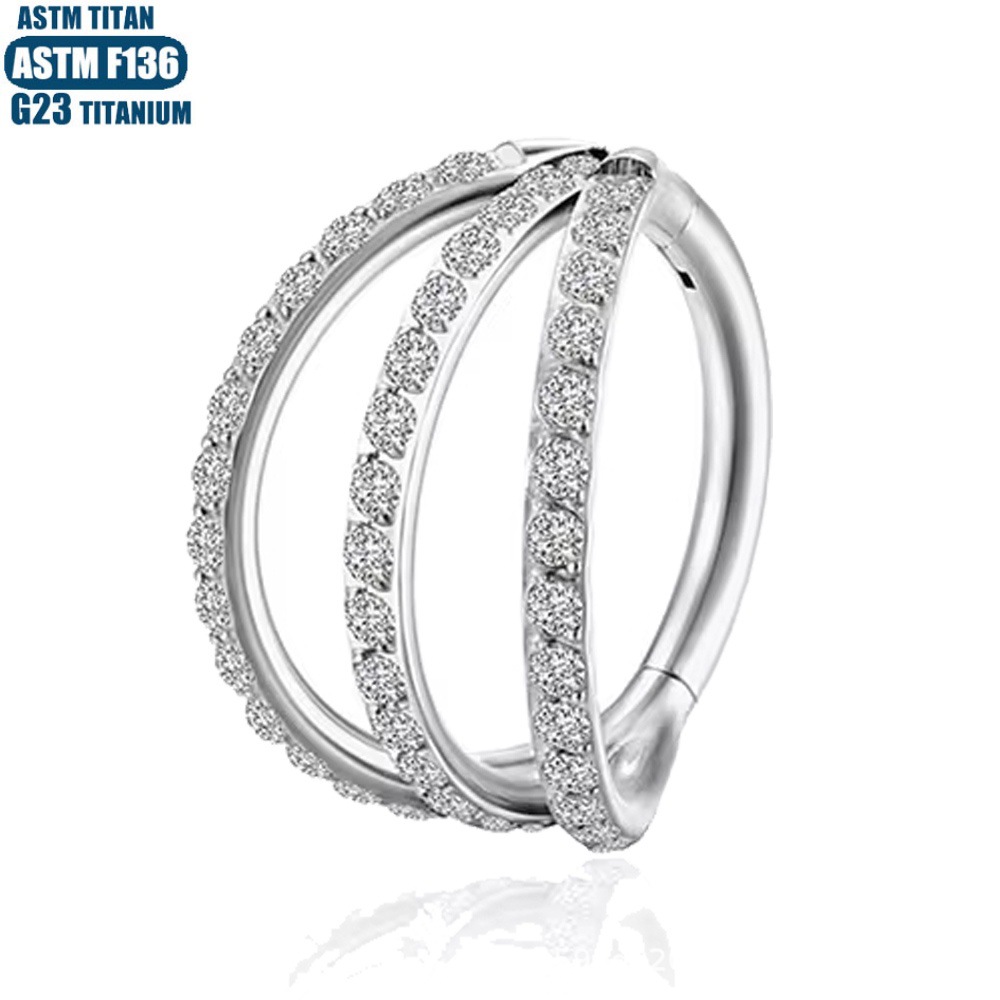 F136 Titanium Hinge Nose Ring Zircon Nasal Septum Ring Three-layer Two-color Seamless Ring Piercing Jewelry Earring detail image 10