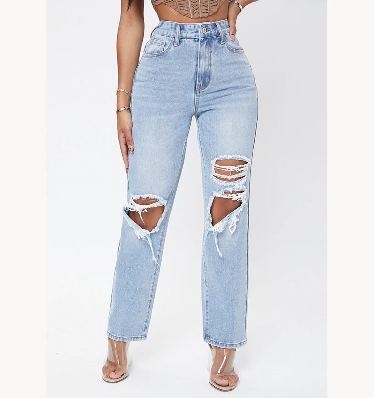 Women's Street Classic Style Solid Color Full Length Washed Ripped Jeans display picture 1