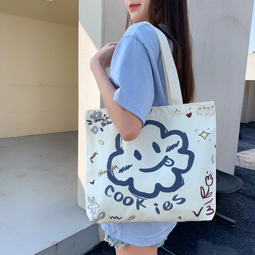 Canvas bag women's crossbody bag student large-capacity backpack women's Korean style hand-carrying simple tutoring shoulder bag