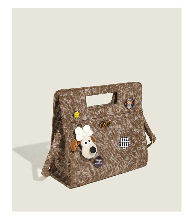 Women's Medium Corduroy Dog Argyle Streetwear Square Magnetic Buckle Shoulder Bag display picture 2
