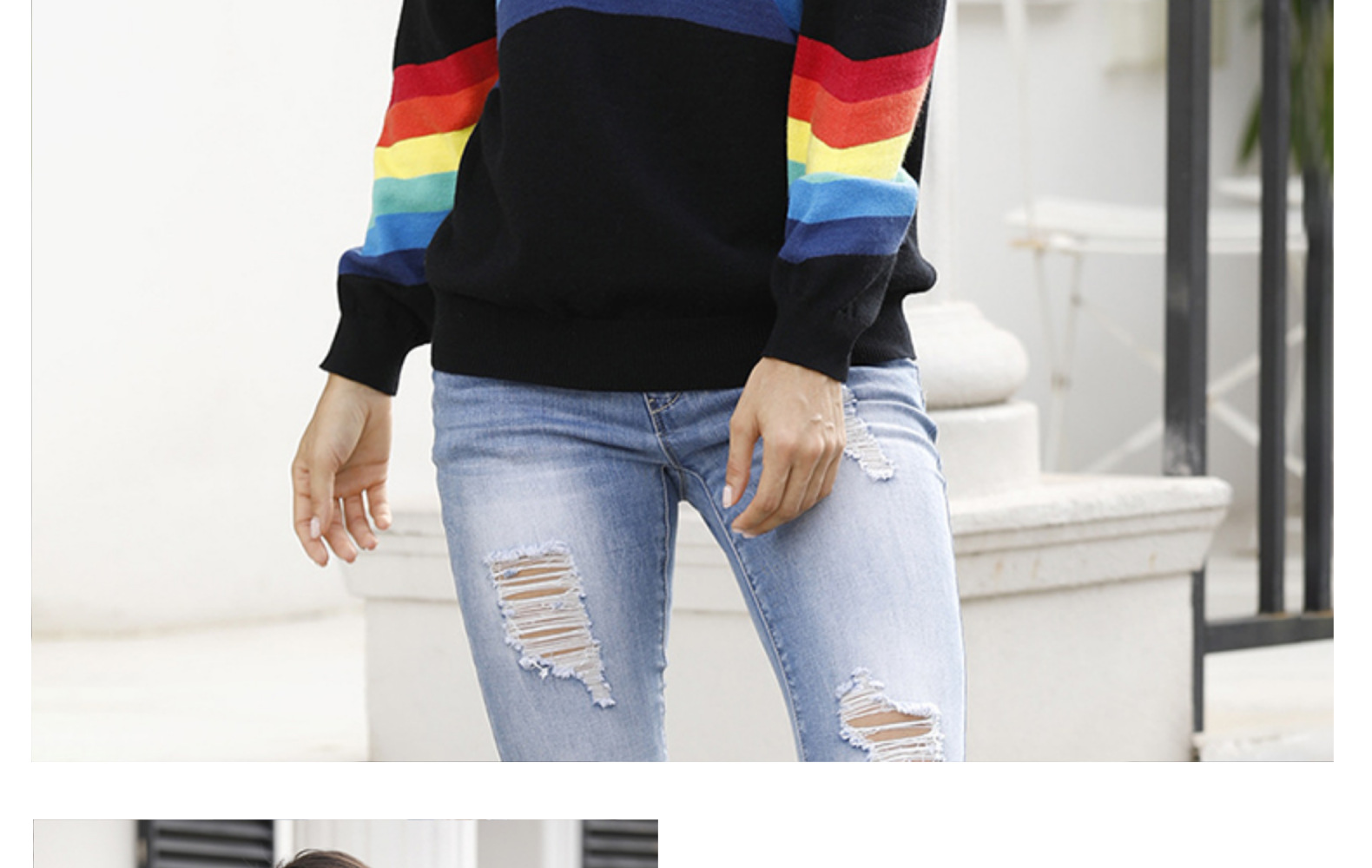 rainbow stripe pullover sweater nihaostyles clothing wholesale NSMMY83348