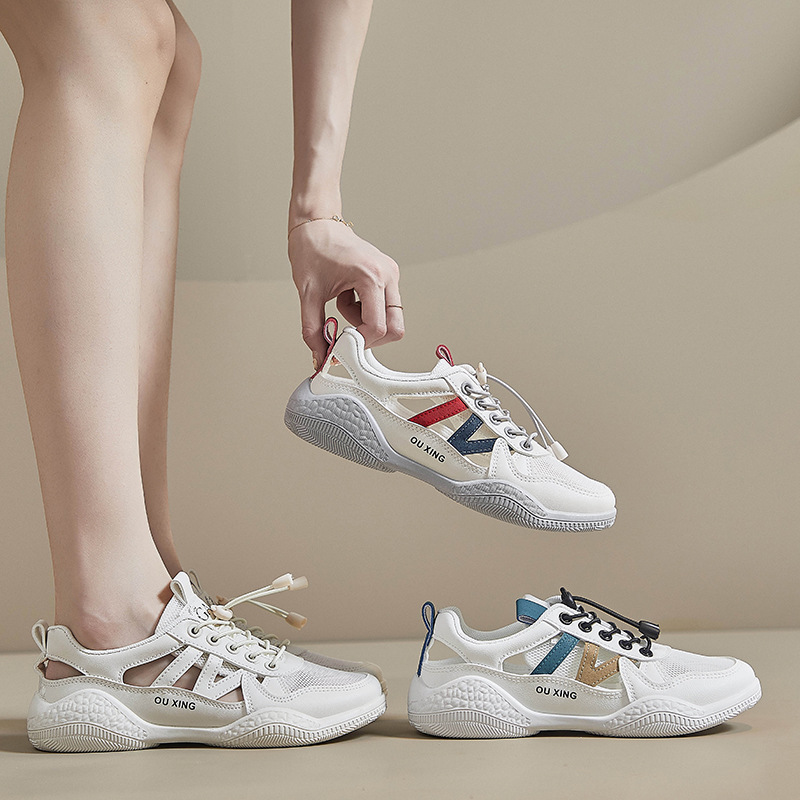 ins镂空小白鞋学生韩版女鞋2023夏季新款网面板鞋街拍跑步运动鞋
