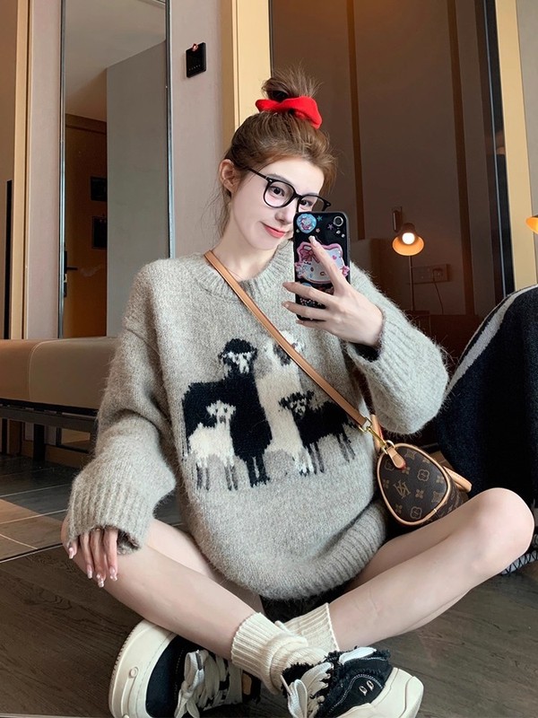 灰色套头毛衣女2025新款秋冬加厚洋气减龄百搭美拉德针织内搭上衣|undefined