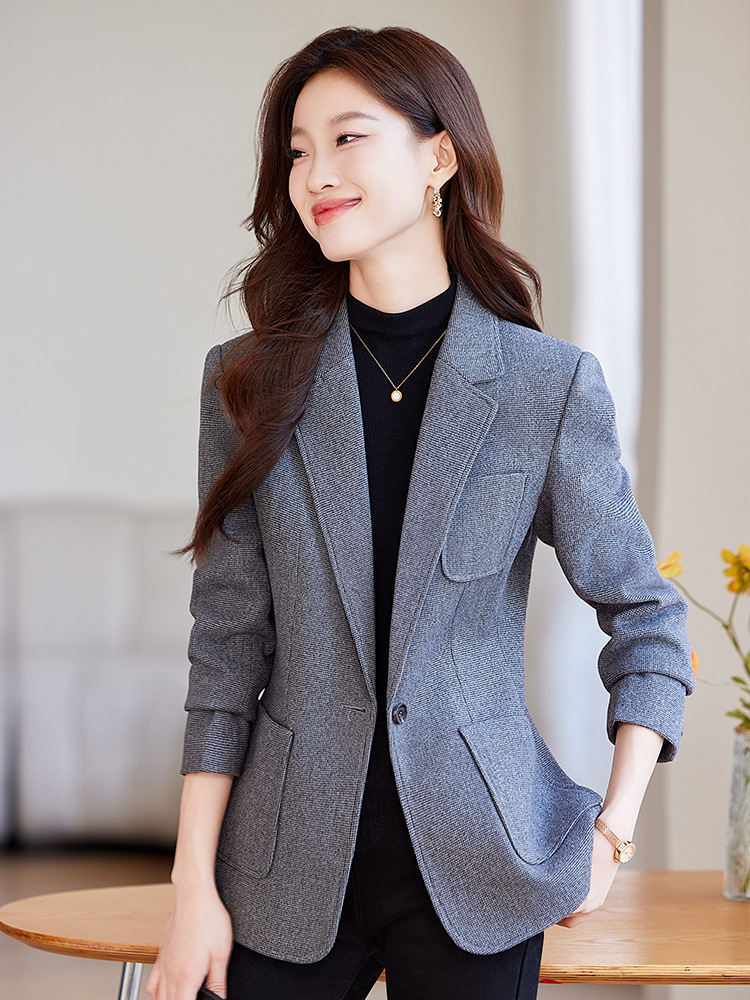 (2개) 회색 모직 작은 세트 자켓 여성의 2024 가을과 겨울 새로운 우아한 작은 슬림 핏 캐주얼 세트 탑