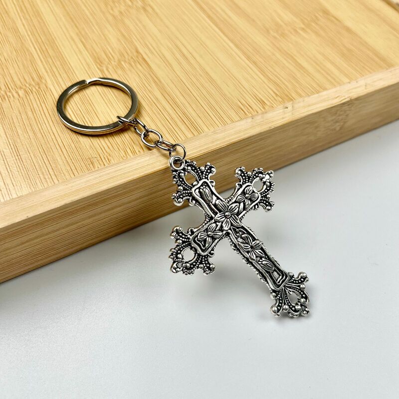 Gothic silver Large Detail Cross Pendant Car Bag Pendant Keychain