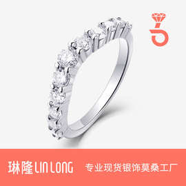S925银戒指莫桑石闭口戒子跨境直播热卖银镀黄 金饰品批发现货女