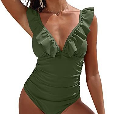 2024 Amazon nuevo traje de baño de una pieza plisado para mujer traje de baño plisado con cuello en V image 5
