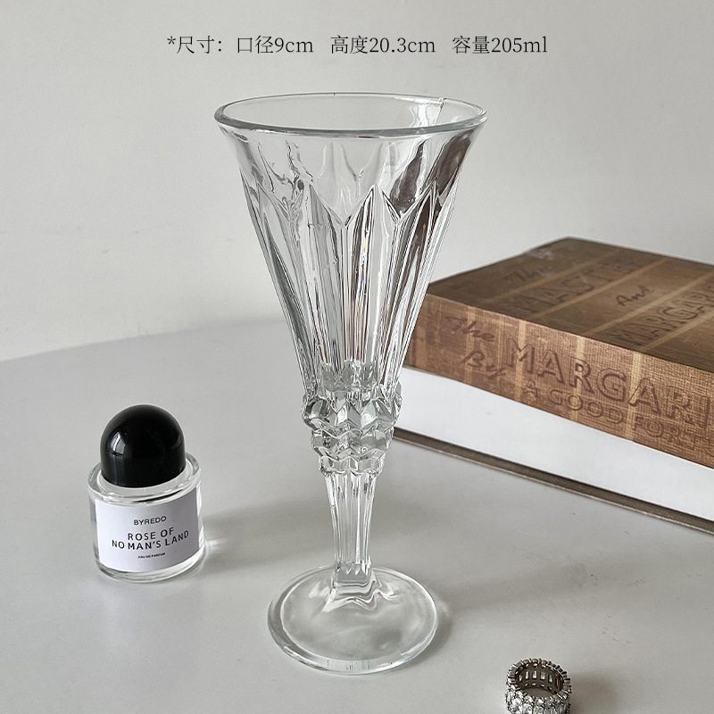 Taza de champán en relieve retro estilo ins francés copa de vidrio copa de vino tinto copa de jugo copa de bebida bar KTV