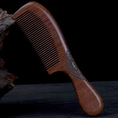 廠家木梳批發直銷黑檀木梳子雙面雕花長柄細齒梳圖案刻字長發家用