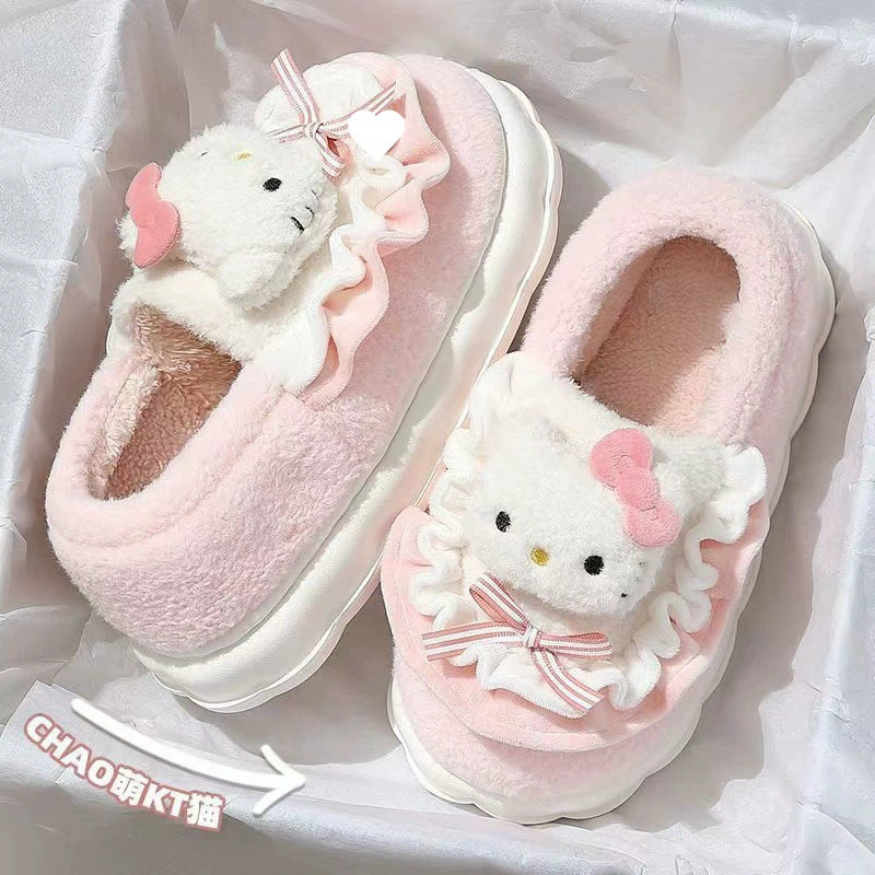 Hello Kitty, тапочки, зимняя, милая, тёплая обувь для дома на платформе, плюшевые