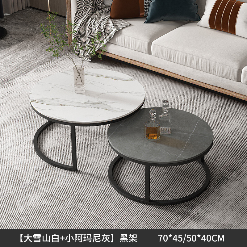 Mesa de café nórdica moderna simple apartamento pequeño Placa de roca mesa de café combinación redonda Luz de lujo sala de estar mesa de té en casa estilo crema
