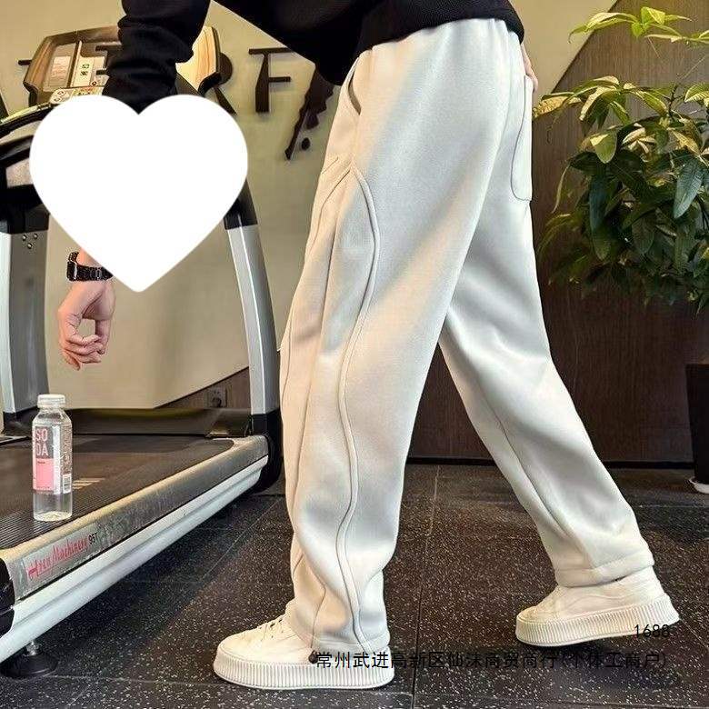 Autumn trendy men's loose straight leg slimming curved trousers men's embroidered label casual sports sweatpants autumn and winter harem trousers
