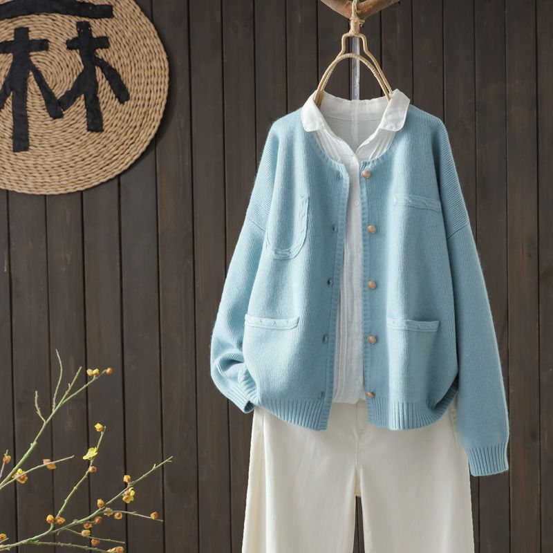 retro Japanese blue demi-season sweater