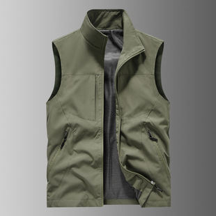Group Purchase Printed Vest Men's Casual Stand-Up Collar Outdoor Vest Vest Middle-Aged Men's Fishing Multi-Flap Pocket Pants Large Size