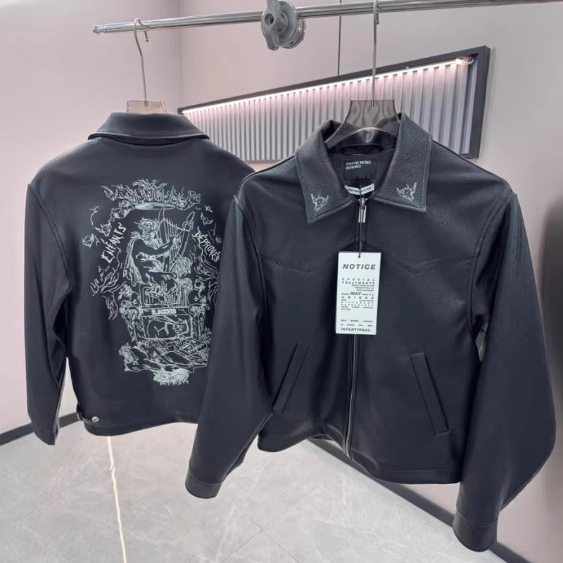 Erd Melancholic Rich Second-Generation Heavy Embroidery Cracked Pu Leather Jacket European and American Retro Loose Versatile Trendy Coat Erd Melancholic Rich Second-Generation Heavy Embroidery Cracked Pu Leather Jacket European and American Retro Loose Versatile Trendy Coat