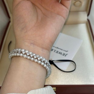 Natural Freshwater Pearl Bracelet 4-4.5mm Round Aurora Pearl Double Row Bracelet