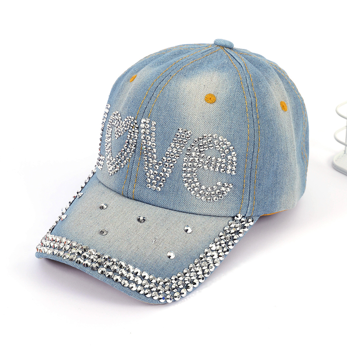 Verano nuevo AMOR diamante Denim gorra de béisbol desgastada gorra coreana casual delgada a prueba de sol