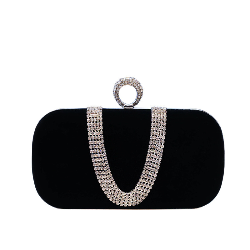 Cross-Border Popular Dinner Bag U-Shaped Diamond-Encrusted Handmade Banquet Clutch Bag Makeup Dress Bridal Bag Factory Direct Sale