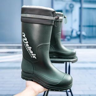 Rain Shoes Men's Warm Non-slip Waterproof Rain Boots Middle Tube Outer Wear Water Shoes Belted Rubber Shoes Non-slip Autumn and Winter Export
