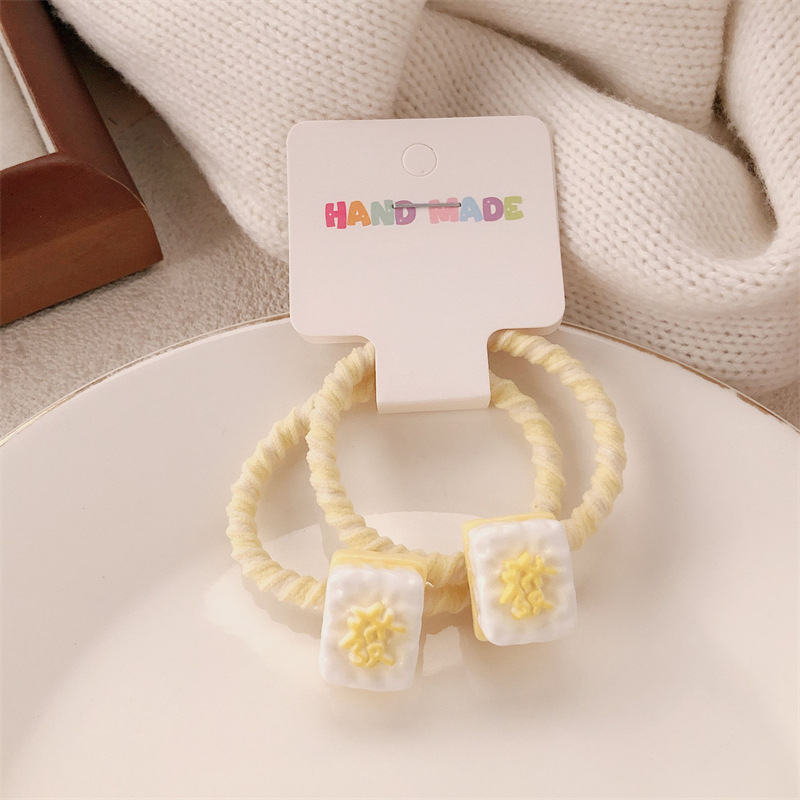 Un par ~ Simulación personalidad fortuna mahjong lazo para el cabello linda chica atar cuerda para el cabello todo fósforo banda de goma cuerda para el cabello accesorios para el cabello
