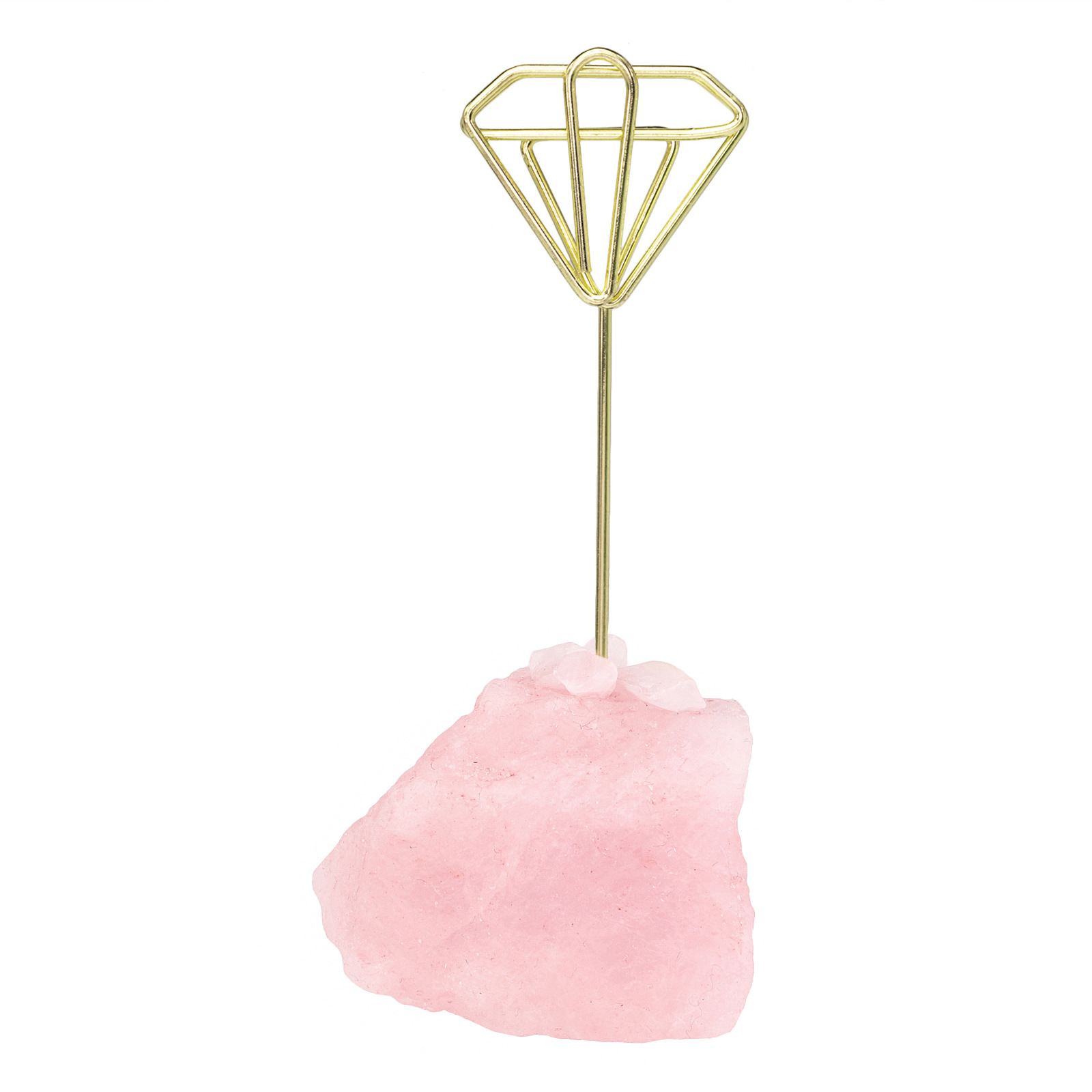 天然粉晶原石底创意金属图案便签夹 立式ins风简约卡片留言照片夹 undefined