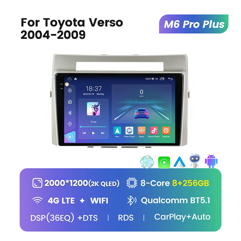 Подходит для Toyota Verso 04-09, чтобы заменить Android-навигацию с большим экраном M6Pro 8+256G.
