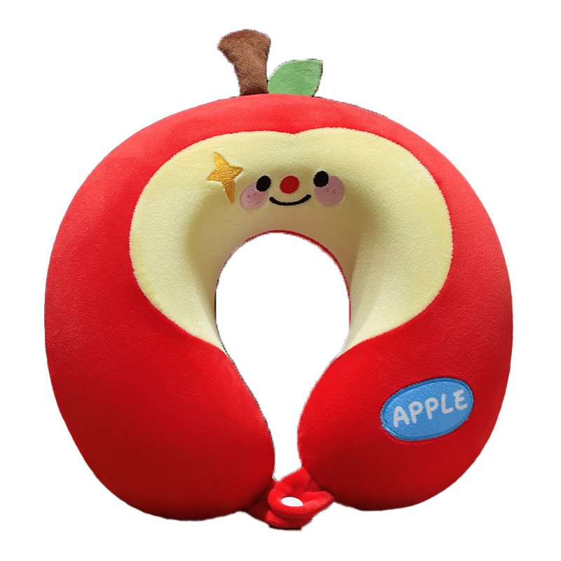 Algodón de memoria de manzana lindo almohada en forma de U para salir almohada de viaje portátil almohada de oficina almohada de almuerzo almacenable