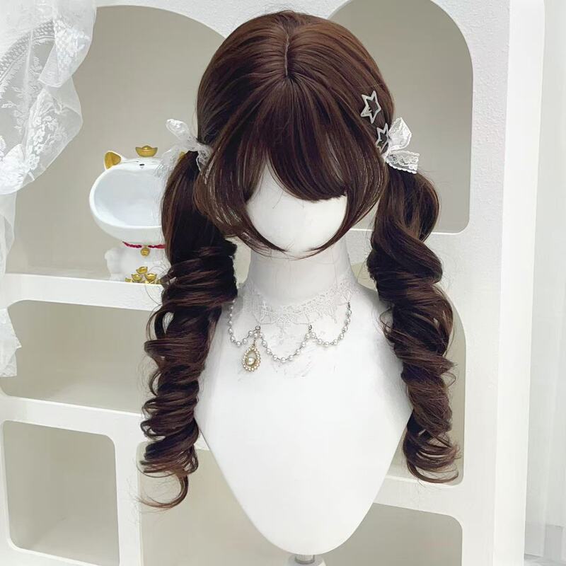 【Little Bear Biscuit】Cheng Ming Wig for Women 65cm Chocolate Color Japanese Lolita Roman Curly Long Hair Full Head Wig 【Little Bear Biscuit】Cheng Ming Wig for Women 65cm Chocolate Color Japanese Lolita Roman Curly Long Hair Full Head Wig