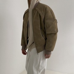 MYQレトロなスエードのジャケットの綿服の男性の韓国版のゆったりした綿服の冬の厚い綿入れのオーバー