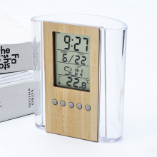 闹钟闹钟学生专用多功能竹子笔筒电子钟闹钟带语音时钟电子闹钟