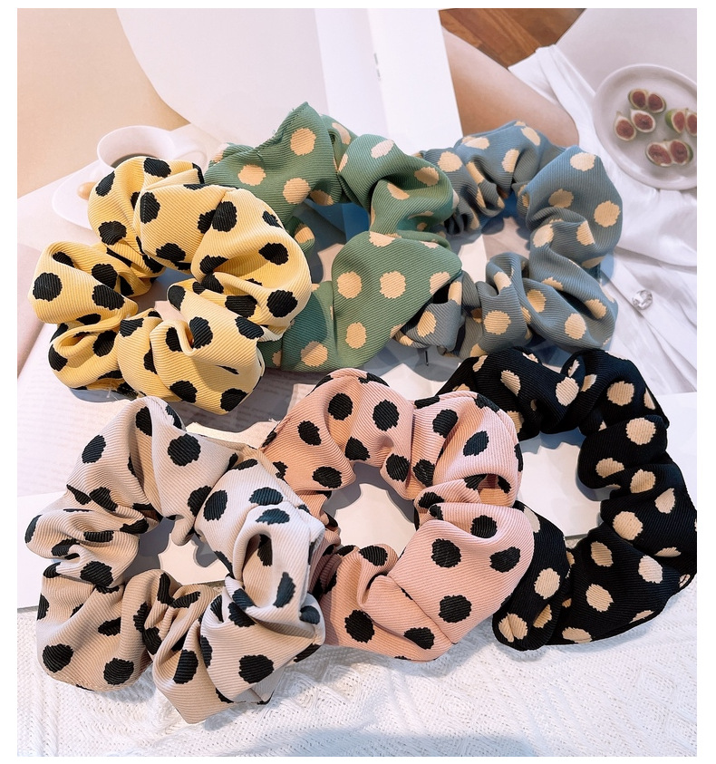 15g Weight Headwear Classification Birthday Occasion Geometric Pattern Women'S Gender Retro Style Khaki, White, Green, Blue, Yellow, Black Color Korean Retro Letter Wave Dot Hair Scrunchies 16