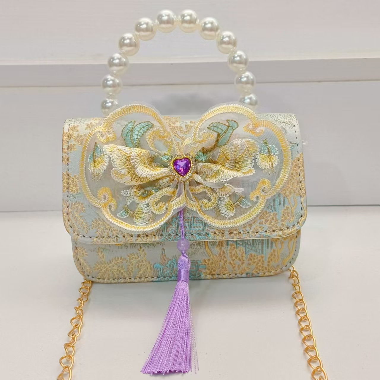 Bolso de perla estilo nacional arco bolso de cadena bolso de mochila para niñas vestidos chinos antiguos accesorios bolsos regalos para niñas