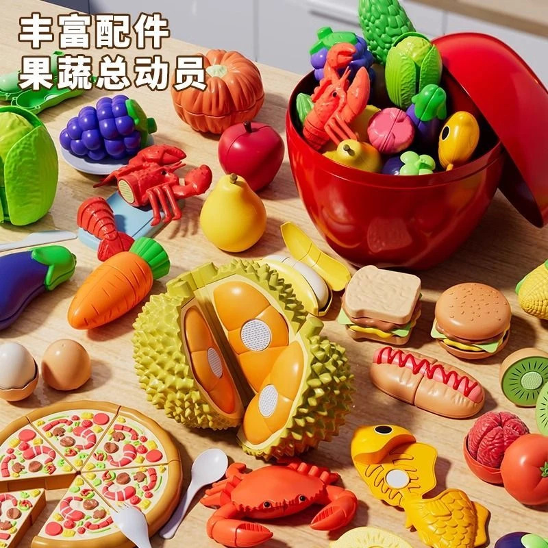 Frutas cortadas y cortadas, cáscaras pelables, juguetes de puzzle para niños, ejercicios cognitivos para bebés, almacenamiento en barril de manzana