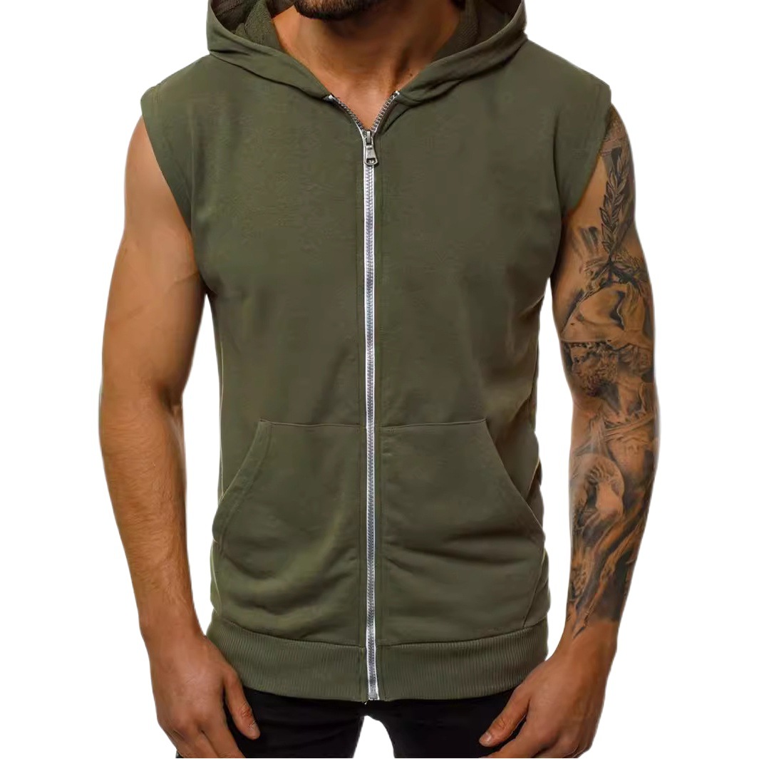 Ropa de abrigo transfronteriza verano de los hombres delgada moda europea y americana fitness deportes chaleco sin mangas con capucha cardigan abrigo hombres de moda