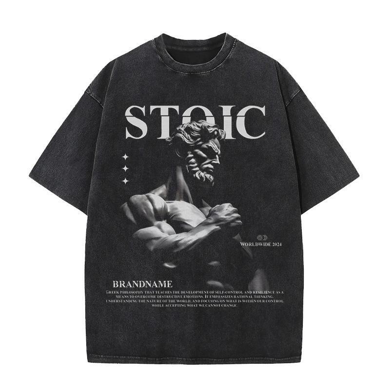 Stoic Stoic Sculpture Bodybuilding Muscle European and American Trendy Brand Loose Cotton Washed Retro Men's and Women's Short-Sleeved T-Shirts