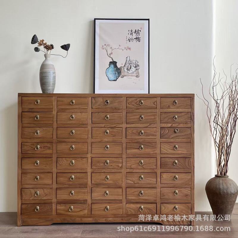 老榆木中药柜实木家用柜药店中医药斗柜中式药材展柜老门板储物柜|undefined
