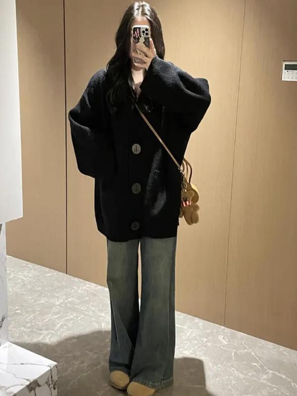 秋冬季慵懒风加厚连帽针织开衫女新款韩系宽松气质高级感毛衣外套|undefined